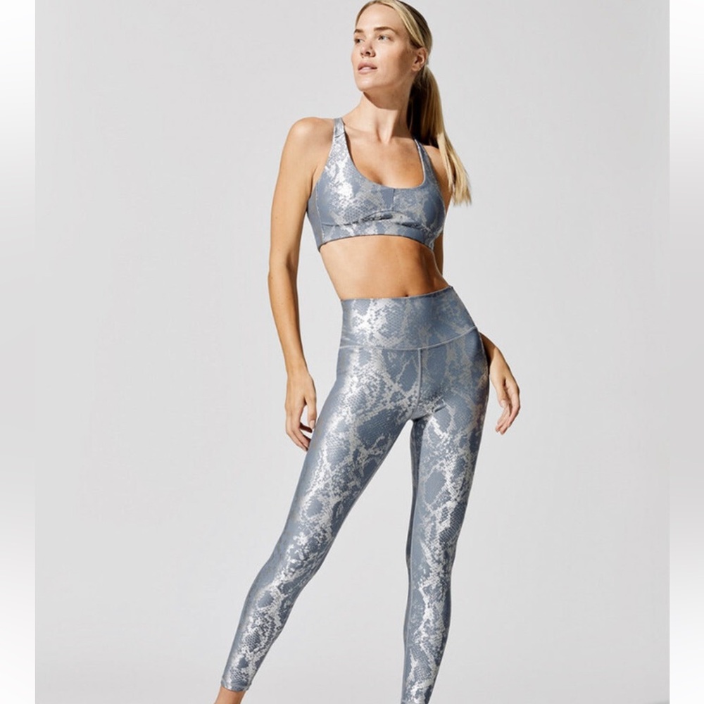 Carbon38 high rise metallic snake print workout set leggings sports bra